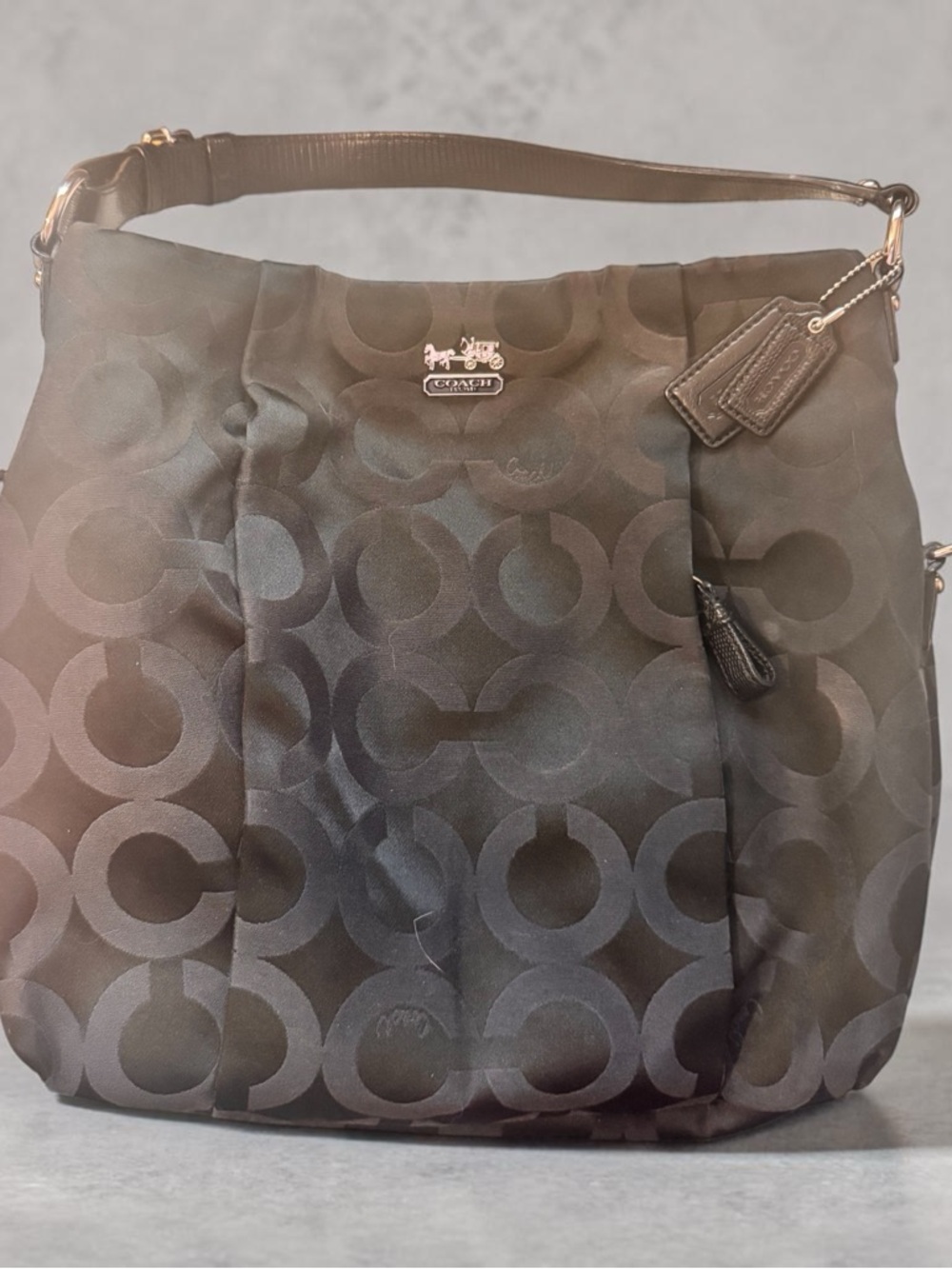 Coach Black Signature Jacquard Hobo Shoulder Bag